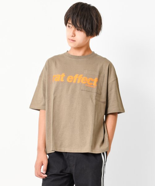 RAT EFFECT(ラット エフェクト)/ポケット付きフロントプリントビッグTシャツ/ベージュ