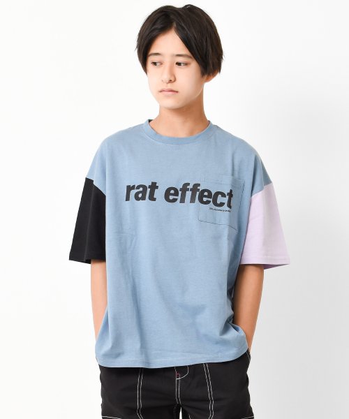 RAT EFFECT(ラット エフェクト)/ポケット付きフロントプリントビッグTシャツ/ライトブルー