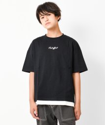 RAT EFFECT(ラット エフェクト)/裾レイヤードロゴ刺繍Tシャツ/ブラック