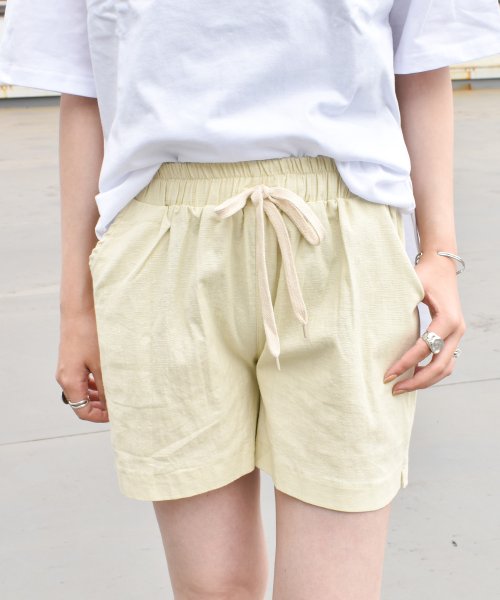 麻リネン混ウエストゴムショートパンツポケット付き フェルトマリエッタ Felt Maglietta Magaseek