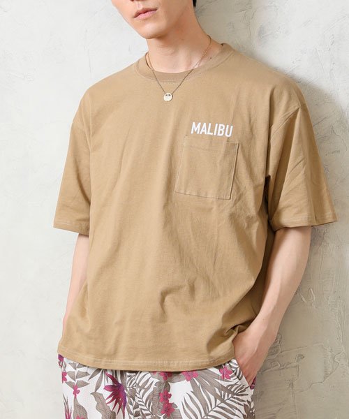 TopIsm(トップイズム)/USAコットン 綿100％ ポケット付き 半袖 Tシャツ/キャメル