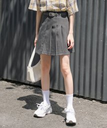 aimoha(aimoha（アイモハ）)/ベルト付きデザインミニスカート 韓国ファッション/グレー