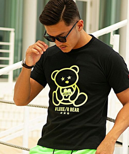 Luxe R ラバーベアプリントクルーネック半袖tシャツ メンズ 半袖 プリント クマ 熊 モノグラム 蛍光色 ネオンカラー エスビーセレクト Sb Select Magaseek