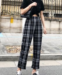 セール チェック柄パンツ ワイドパンツ レディース ストレート ウエストゴム パンツ ズボン ゆったり リラックスパンツ ショッピングゴー Shoppinggo Magaseek