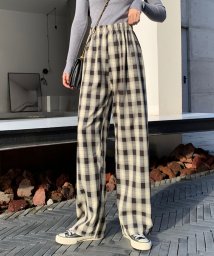 セール チェック柄パンツ ワイドパンツ レディース ストレート ウエストゴム パンツ ズボン ゆったり リラックスパンツ ショッピングゴー Shoppinggo Magaseek