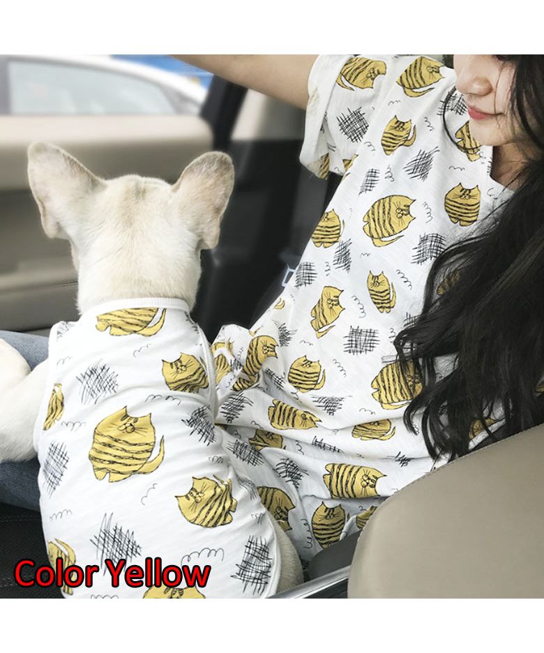 犬服 ペットとペア 男女兼用 Tシャツ タンクトップ 猫柄 ペアルック dog－pairs0001