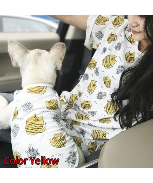 mowmow(マウマウ)/犬服 ペットとペア 男女兼用 Tシャツ タンクトップ 猫柄 ペアルック dog－pairs0001/イエロー