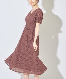 tocco closet(トッコクローゼット)/キャンディースリーブフラワーカットワークレースワンピース/BROWN