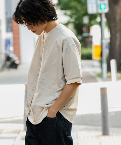 セール アイテムズアーバンリサーチ メンズ Items Urbanresearch ナイロンノーカラー半袖シャツ Magaseek