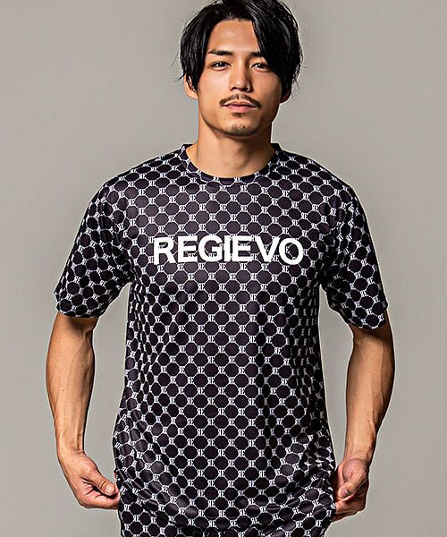 REGIEVO モノグラム転写プリントクルーネック半袖Tシャツ メンズ