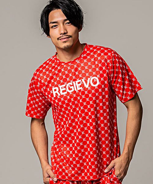 セール】REGIEVO モノグラム転写プリントクルーネック半袖Tシャツ