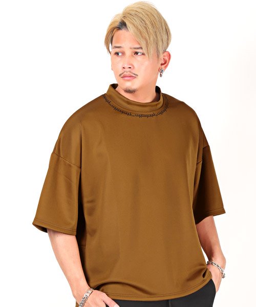 セール プチモックビッグロゴtシャツ Tシャツ メンズ 半袖 5分袖 ビッグシルエット ロゴ モックネック ラグスタイル Luxstyle Magaseek