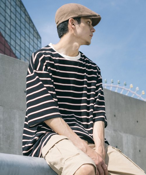 Tシャツ ボーダー メンズ レディース 半袖 カットソー オーバーサイズ ビッグシルエット リラックス ゆったり パイルタッチ サマーフリース クルーネック ス ロッキーモンロー Rocky Monroe Magaseek