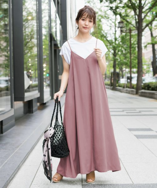 ロングキャミワンピース キャミワンピース フレアキャミワンピース ロングキャミワンピ マキシ丈 ノースリーブ トレンドカラー アドティエ Ad Thie Magaseek