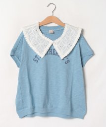 petit main(プティマイン)/【接触冷感】つけ衿ロゴTシャツ/モデレートブルー