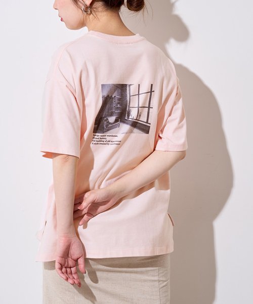 NICE CLAUP OUTLET(ナイスクラップ　アウトレット)/【natural couture】バックフォトTシャツ/ピンク