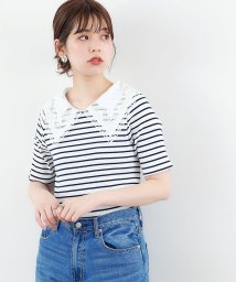 NICE CLAUP OUTLET(ナイスクラップ　アウトレット)/【natural couture】ビッグ衿デザインリブトップス/ボーダー