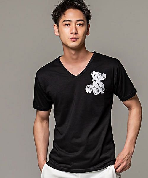 Rumsoda モノグラムベアプリントvネック半袖tシャツ メンズ モノグラム プリント クマ ベア 熊 Vネック 半袖 エスビーセレクト Sb Select Magaseek