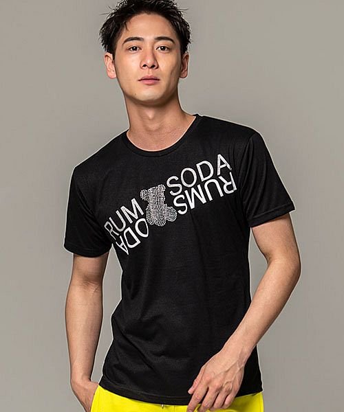 SB Select(エスビーセレクト)/RUMSODA ラインストーンベア×ロゴプリントクルーネック半袖ボTシャツ メンズ ラインストーン クマ ベア 熊 クルーネック 半袖/ブラック