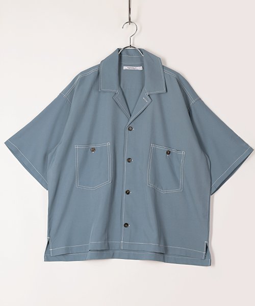 Amerikaya(Amerikaya)/【アメリカ屋】ビッグシルエット オープンカラー半袖シャツ/サックス