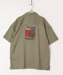 Amerikaya(Amerikaya)/【アメリカ屋】ビッグシルエット バック 刺繍 半袖 シャツ /グリーン
