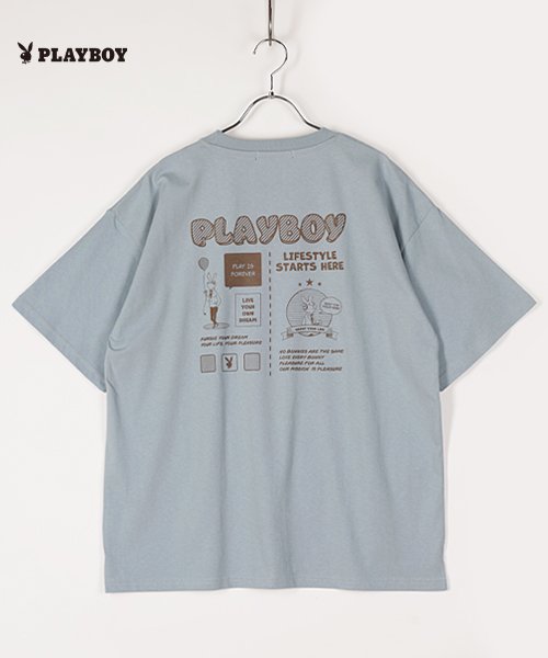 Amerikaya(Amerikaya)/【アメリカ屋】【WEB限定】【PLAYBOY】 プレイボーイ レトロ&コミック プリント 半袖 Tシャツ   /ソフトブルー