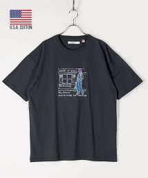 Amerikaya(Amerikaya)/【アメリカ屋】【WEB限定】ラフ画 刺繍 プリント 半袖 Tシャツ   /ピュアブラック