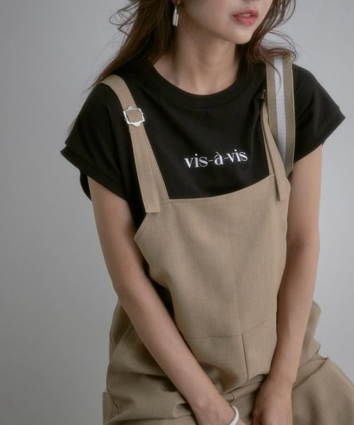 vis-`a-vis(ビザビ)/【WEB限定】フレンチスリーブロゴTシャツ/ブラック（01）