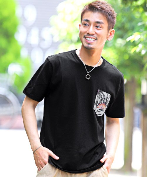セール 花柄胸ポケット付きtシャツ Tシャツ メンズ 半袖 胸ポケット ボタニカル柄 花柄 ラグスタイル Luxstyle Magaseek