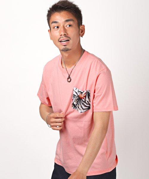 セール 花柄胸ポケット付きtシャツ Tシャツ メンズ 半袖 胸ポケット ボタニカル柄 花柄 ラグスタイル Luxstyle Magaseek