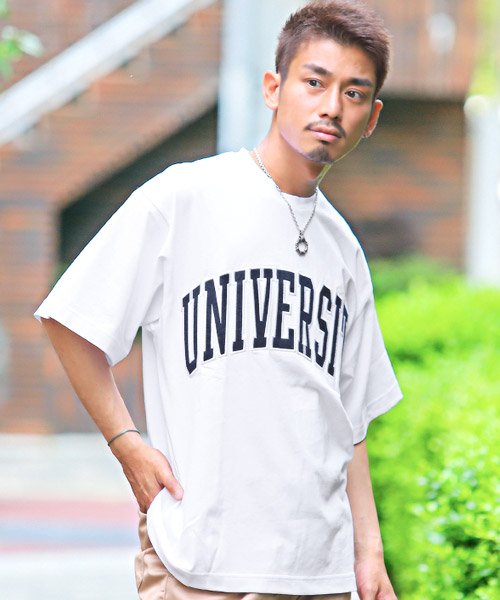 オーバーサイズカレッジロゴbigtシャツ Tシャツ メンズ 半袖 5分袖 ビッグシルエット カレッジ ロゴ 刺繍 ラグスタイル Luxstyle Magaseek