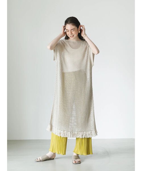 裾フリンジメッシュロングワンピース コエ Koe Magaseek
