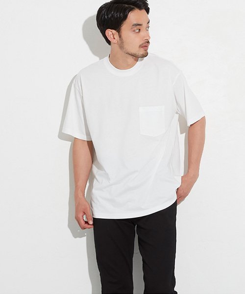 coca(コカ)/シルキーコットン胸ポケットTシャツ/WHITE