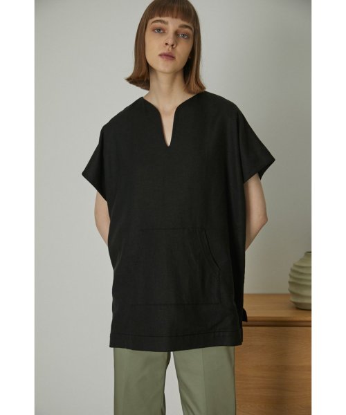 RIM.ARK(リムアーク)/Rayon linen canvas tops/BLK