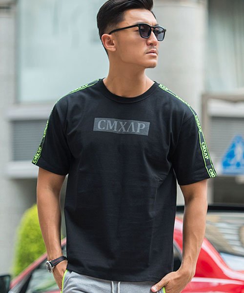 Cmxap ラインテープ貼付けクルーネック半袖ボックスロゴtシャツ おしゃれ ラインテープ ロゴ セットアップ可 メンズ プリント クルーネック 半袖 綿100 エスビーセレクト Sb Select Magaseek