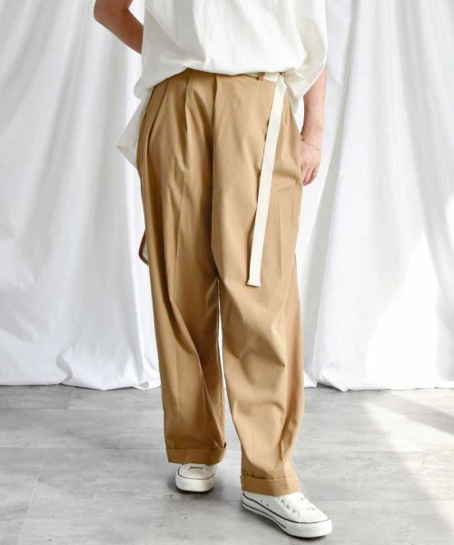 ARGO TOKYO(アルゴトウキョウ)/Belted wrap pants 22020　ベルト付きワイドパンツ　ワイドパンツ　夏パンツ　ボトムス/ベージュ