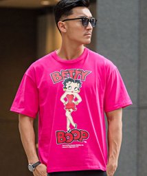 Betty Boop(ベティ・ブープ)/Betty Boop ロゴプリント入りクルーネック半袖ビッグTシャツ メンズ 半袖 プリント Betty Boop ベティ・ブープ ベティちゃん/ピンク