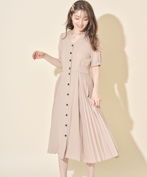 ウエストりぼん付きサイドプリーツ切り替えフロントボタンワンピース トッコクローゼット Tocco Closet Magaseek