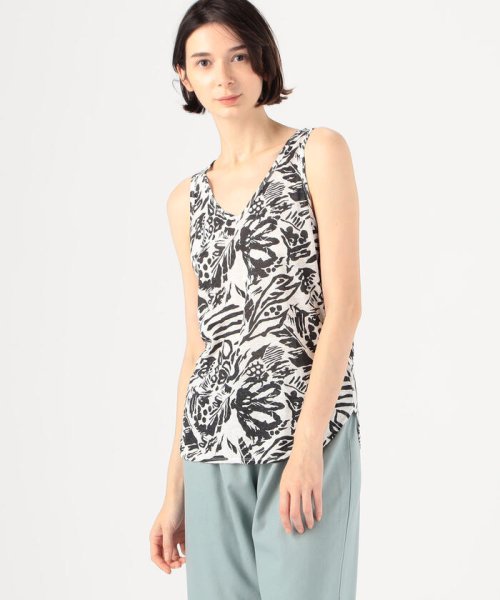 セール リネンジャージートロピカルプリント Vネックタンクトップ Galerie Vie Galerie Vie Magaseek
