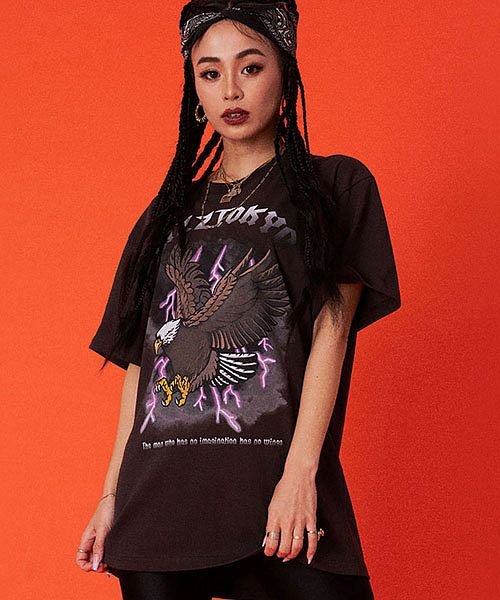 razz(ラズ)/RAZZIS コンドルロゴプリントクルーネック半袖Tシャツ メンズ RAZZIS ラズ ブランド おしゃれ トップス カットソー ロックT ロックTシャツ プリ/チャコールグレー