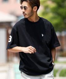 JIGGYS SHOP(ジギーズショップ)/roshell別注 U.S. POLO ASSN TEE / Tシャツ メンズ おしゃれ ティーシャツ 半袖 カットソー トップス クルーネック ビッグシルエッ/ブラック