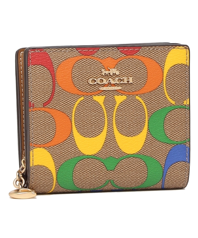 【新品未使用】coach レインボー　レザー折り財布　正規品スナップ開閉