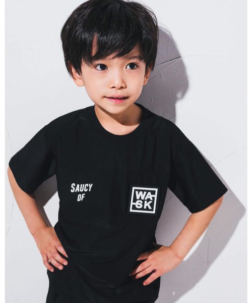 WASK(ワスク)/速乾 メッシュ ロゴ ワッペン プリント ワイド 半袖 Tシャツ (100~16/ブラック