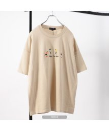 1111clothing(ワンフォークロージング)/◆ヒューマン 刺繍 ビッグTシャツ◆ tシャツ メンズ ビッグt レディース ビッグシルエット tシャツ 刺繍 大きいサイズ トップス 半袖 オーバーサイズ 韓/ベージュ