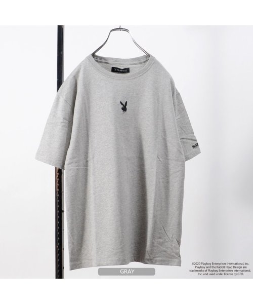 1111clothing(ワンフォークロージング)/◆PLAYBOY ワンポイント刺繍 Tシャツ◆ プレイボーイ tシャツ メンズ 半袖 レディース 半袖tシャツ ブランド tシャツ トップス 綿100 ロゴtシ/グレー