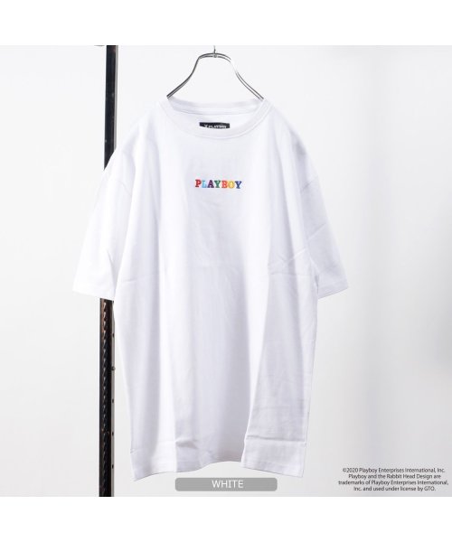 セール Playboy レインボーロゴ刺繍 Tシャツ プレイボーイ Tシャツ メンズ 半袖 レディース 半袖tシャツ ブランド Tシャツ トップス 綿100 ロゴt ワンフォークロージング 1111clothing Magaseek