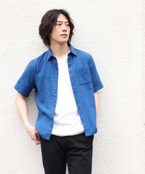 MK homme(エムケーオム)/【清涼感/快適】アサポリエステル半袖シャツ/ブルー