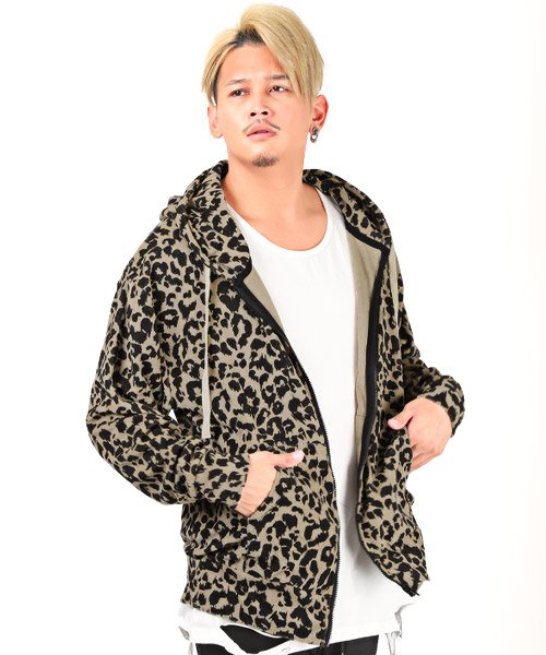 セール パイルヒョウ柄zipパーカー パーカー パイル メンズ ヒョウ柄 ジップアップ 薄手 春夏 ラグスタイル Luxstyle Magaseek
