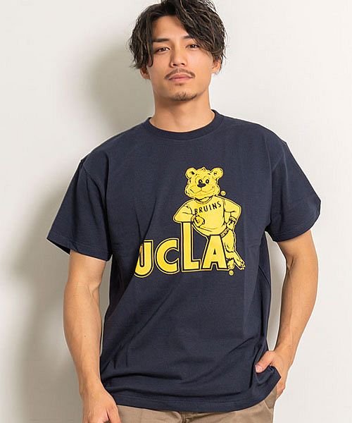 SB Select(エスビーセレクト)/UCLA ベアキャラクターロゴプリントクルーネック半袖ビッグTシャツ ユーシーエルエー Tシャツ メンズ ベア 熊 クマ ブルーインズ ジョー ルーズシルエット/ネイビー