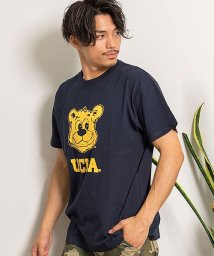 SB Select(エスビーセレクト)/UCLA ベアフェイスロゴプリントクルーネック半袖ビッグTシャツ ユーシーエルエー Tシャツ メンズ カレッジロゴ ルーズシルエット カルフォルニア ロサンゼル/ネイビー